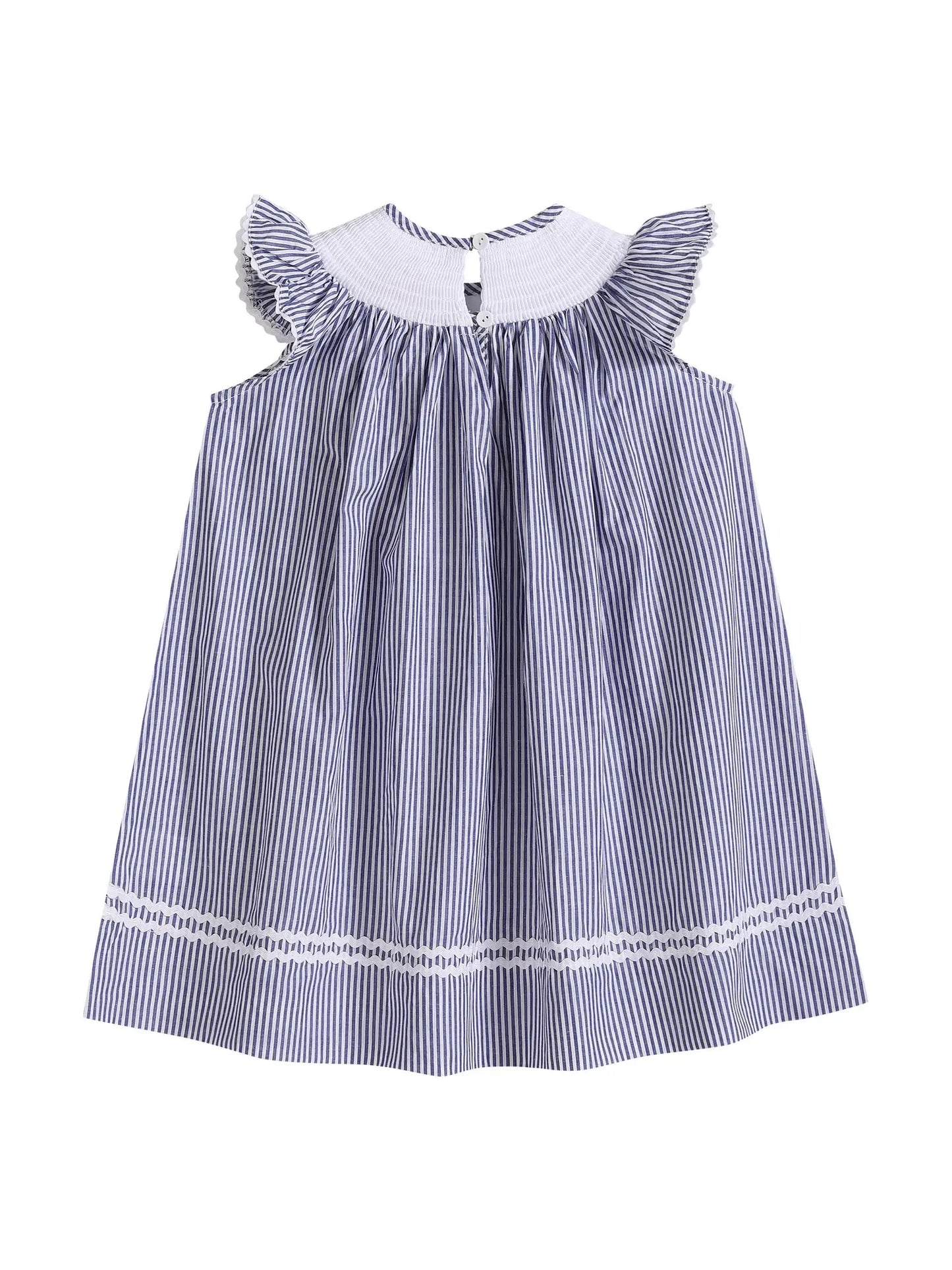 Blue Alphabet Train Smocked Bishop Dress