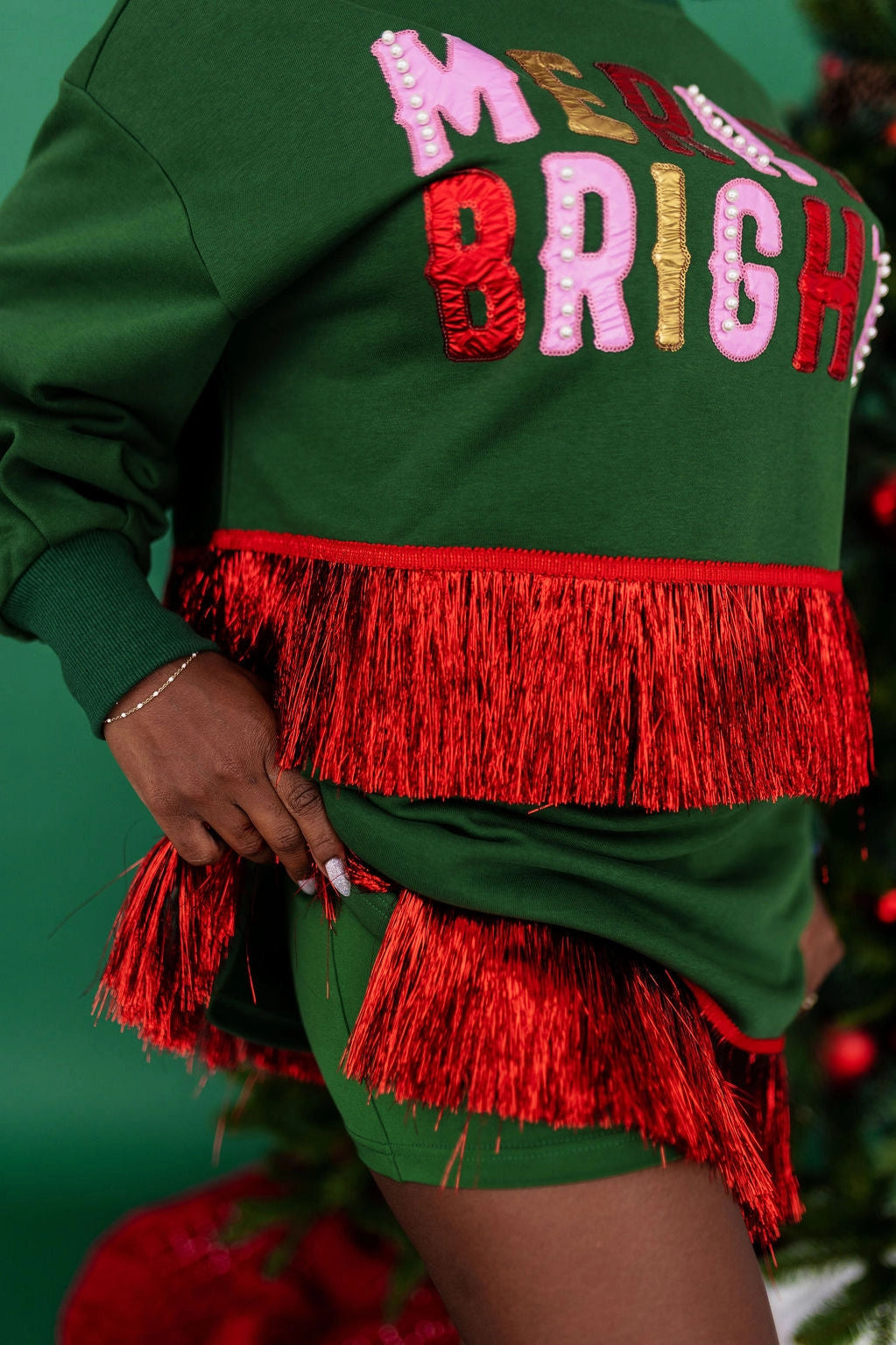 Green Skort with Tinsel Fringe
