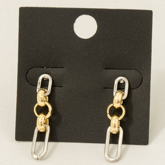 Gold Dipped Two Tone Chain Dangle Earrings