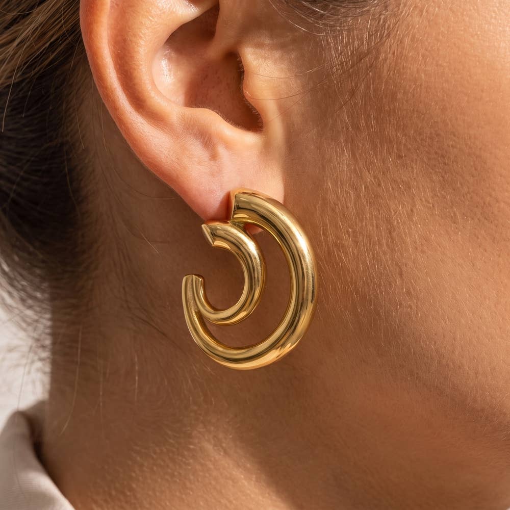 Stainless Steel Chunky Swirl Crescent Hoop Earrings
