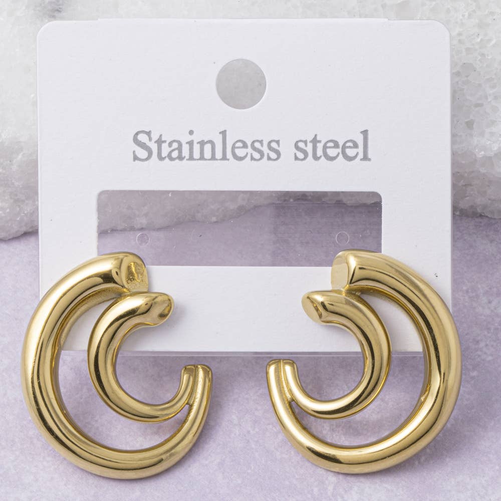 Stainless Steel Chunky Swirl Crescent Hoop Earrings