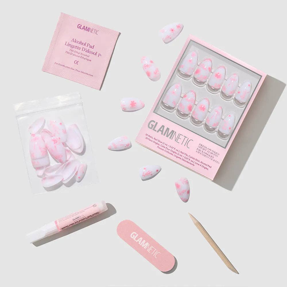 Glamnetic Fleur Amour Press-On Nails | Short Almond Pink Blossoms Love