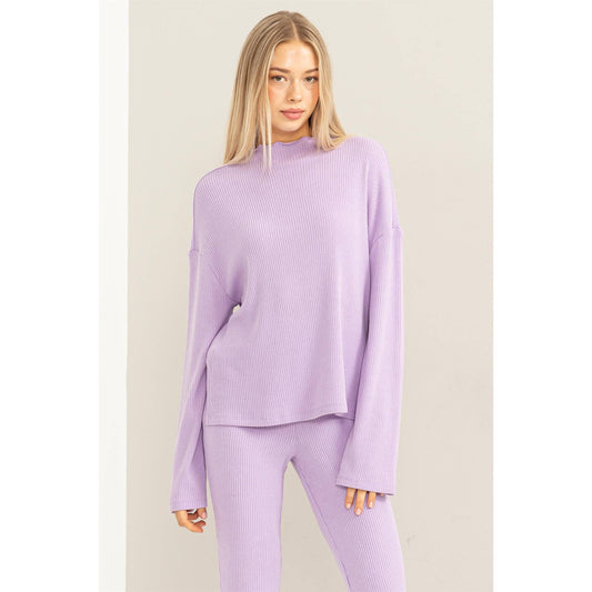 Lavender Oversized High Neck Top With Side Slit