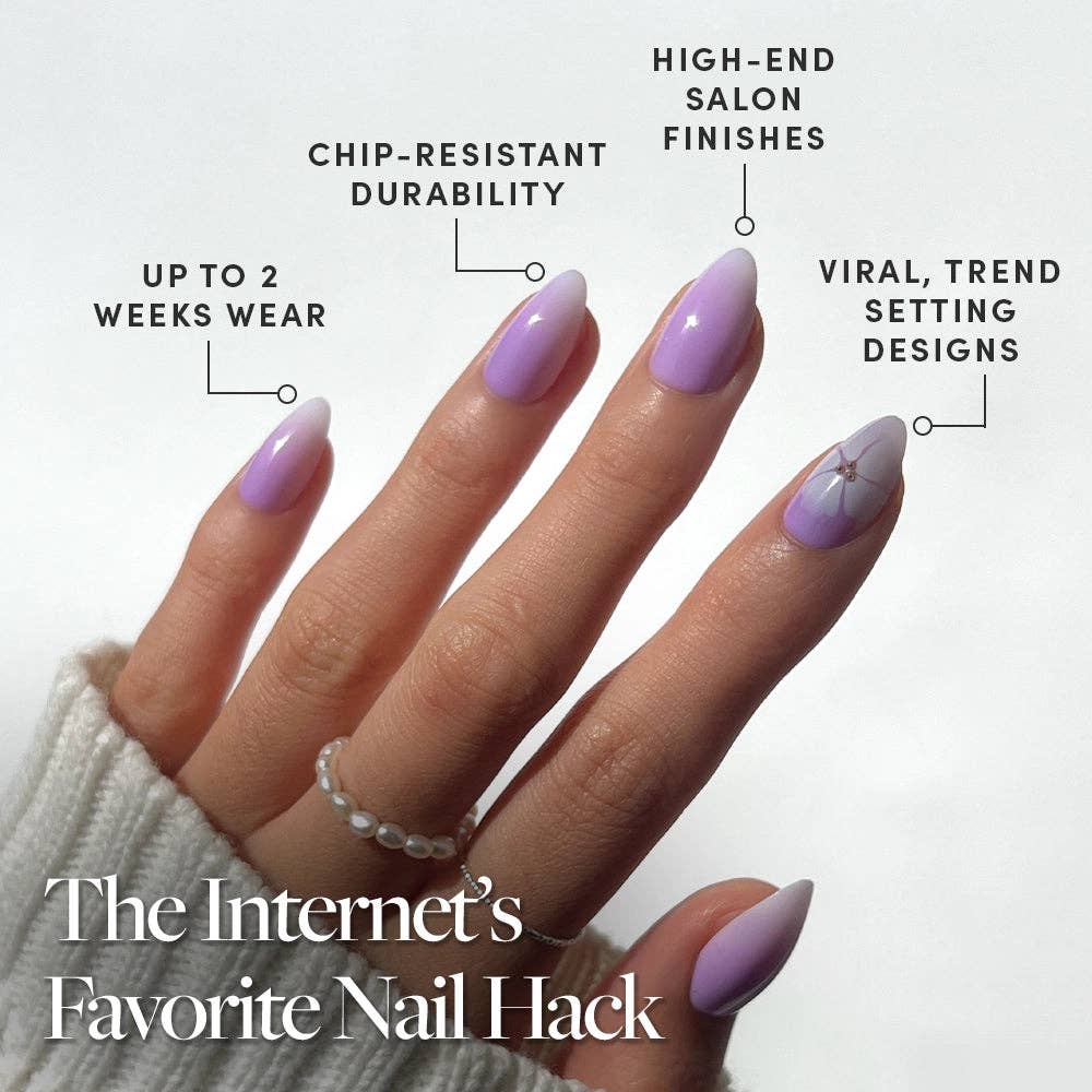 Glamnetic Lilac Reef Press-On Nails | Short Almond Purple Floral Nail