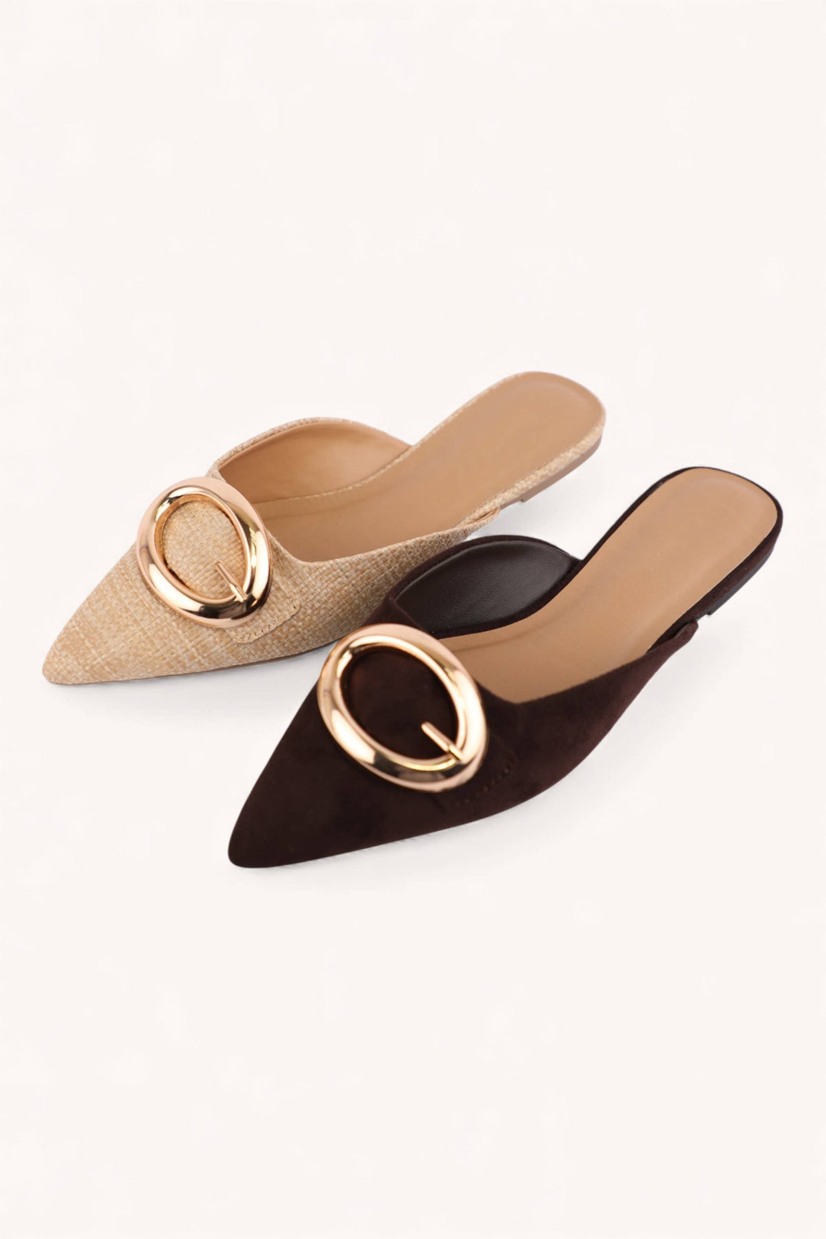 Jamie Modern Gold Buckle Pointed Toe Mules Black