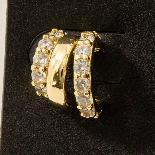 Gold Dipped Pave Wide Layered Hoop Earrings