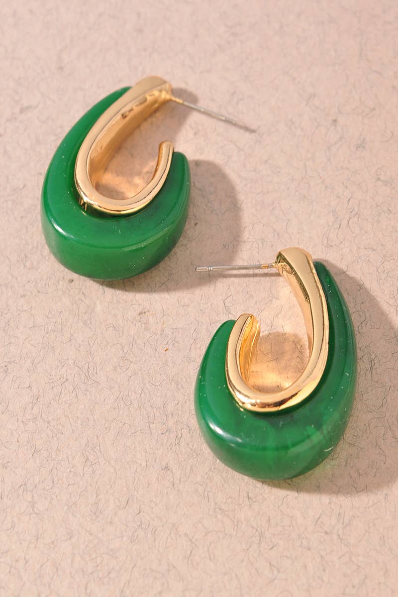 Green Resin Teardrop Hoop Earrings
