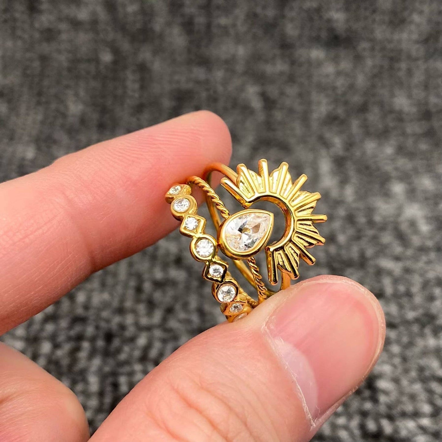 3 Pcs/set 18K Gold-plated Stainless Steel Ring