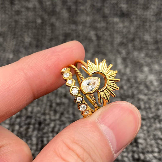 3 Pcs/set 18K Gold-plated Stainless Steel Ring