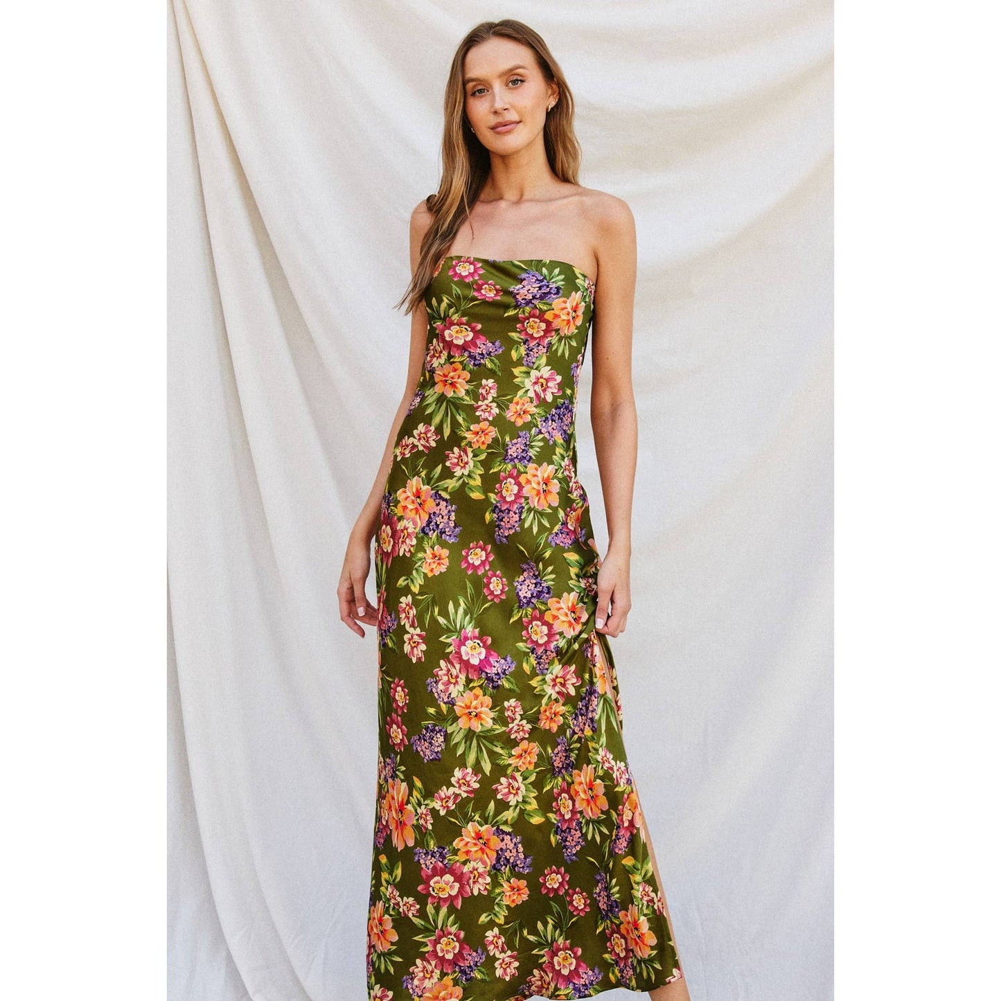 Garden Party Strapless Bias Cut Maxi Dress