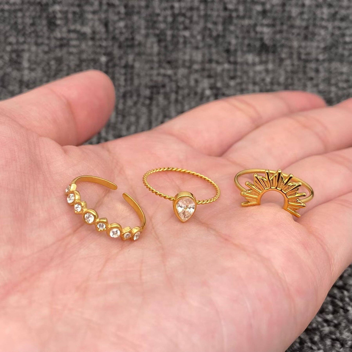 3 Pcs/set 18K Gold-plated Stainless Steel Ring