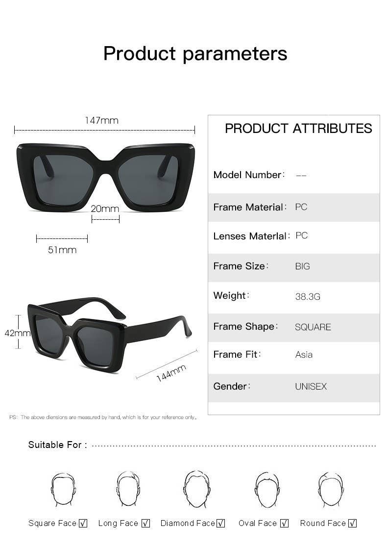 Thick Oversized Square UV Protection Sunglasses