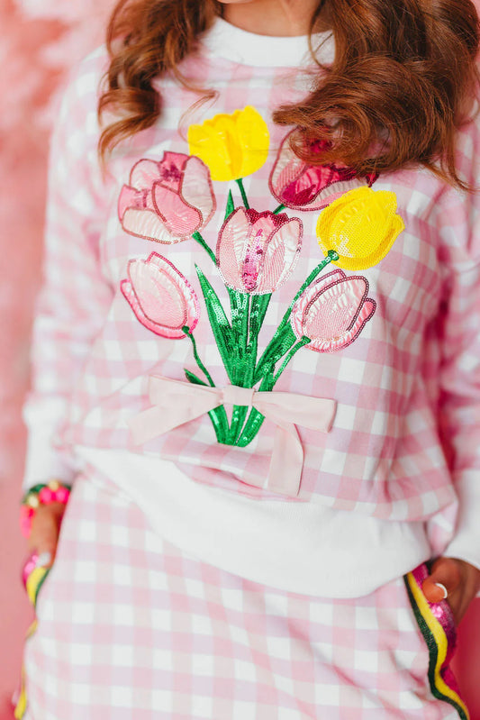 Pink Gingham Bouquet Sweatshirt