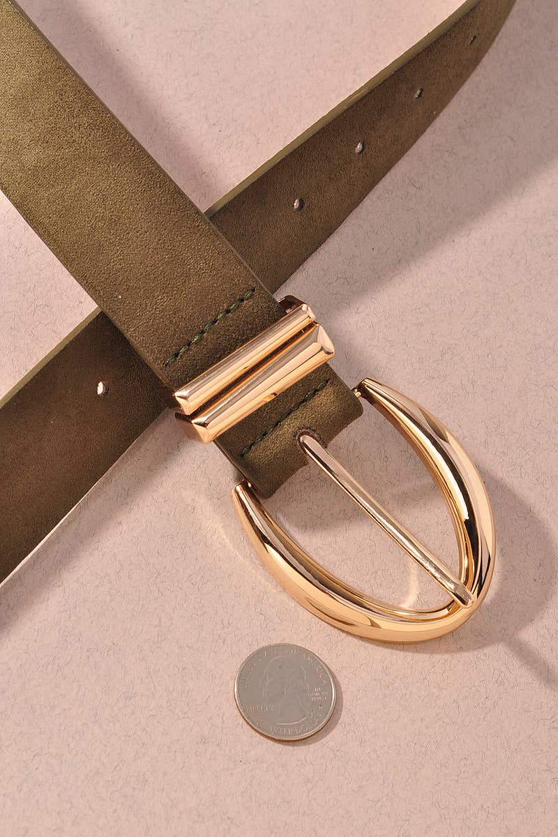 Microsuede Point Oval Buckle Double Loop Belts