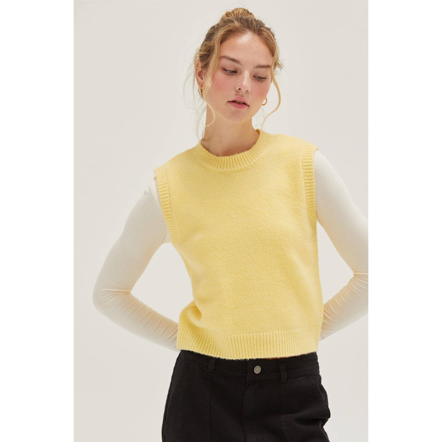 Yellow Sleeveless Sweater Top