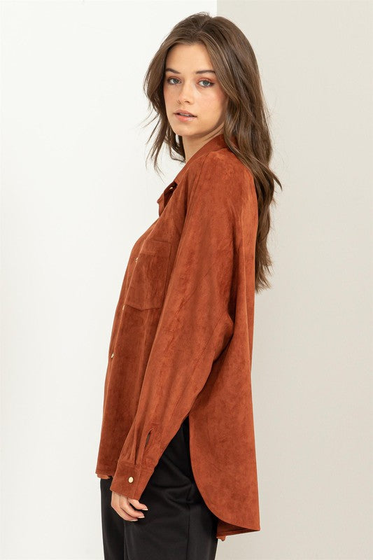 Impressive Vibe Faux Suede Shirt