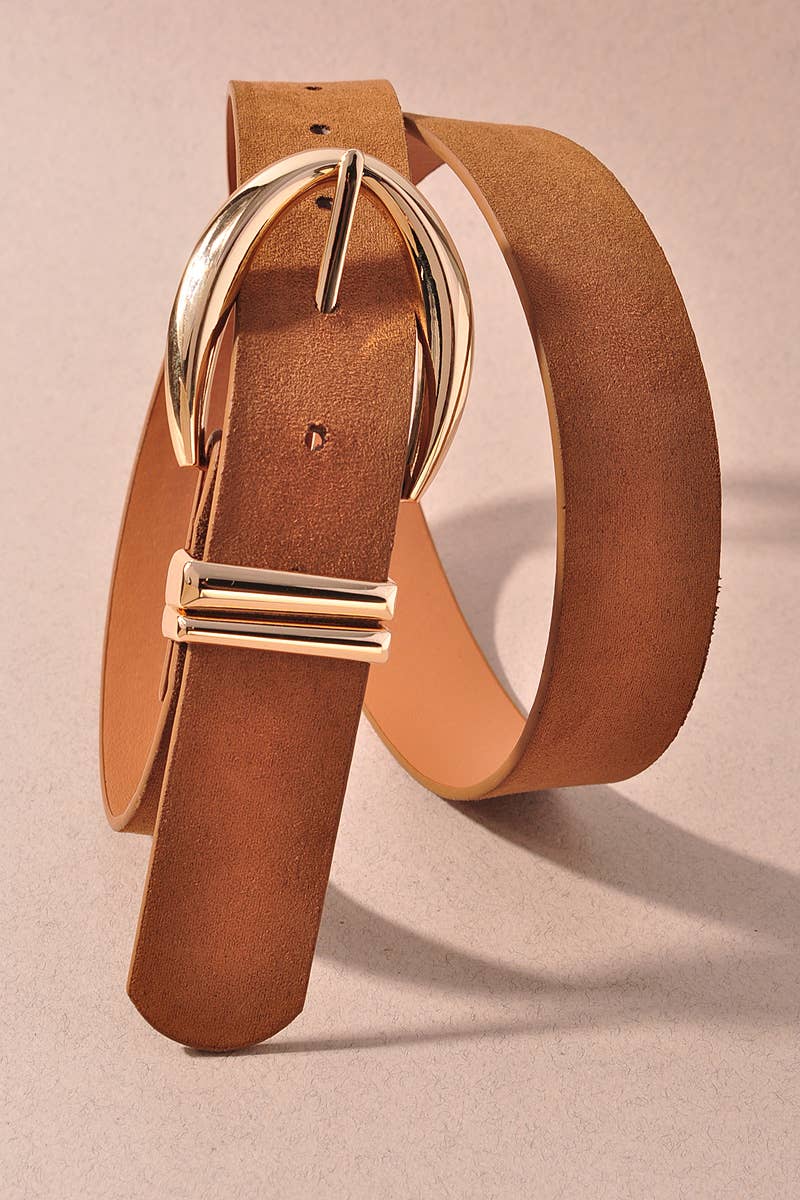 Microsuede Point Oval Buckle Double Loop Belts