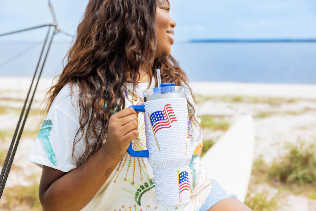 Queen of Sparkles Flag Rhinestone Tumbler