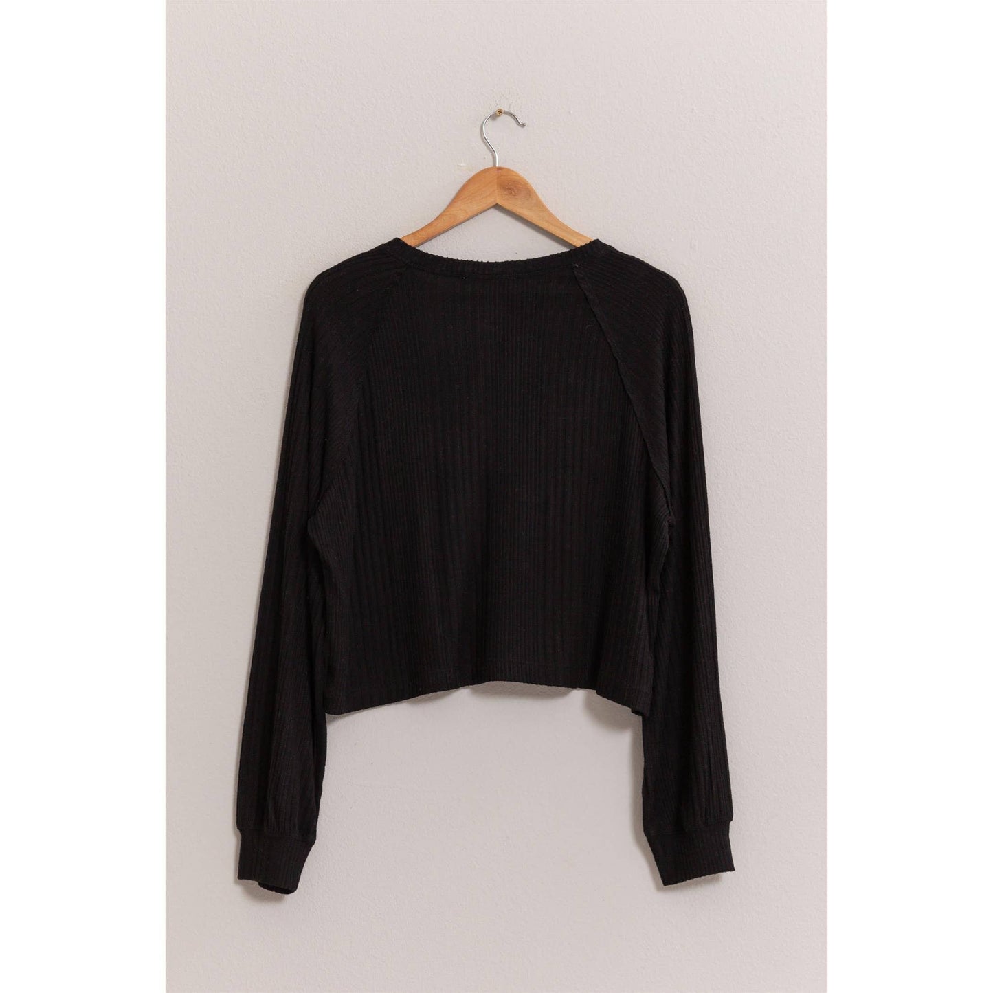 Black Ribbed Oversized Henley Top