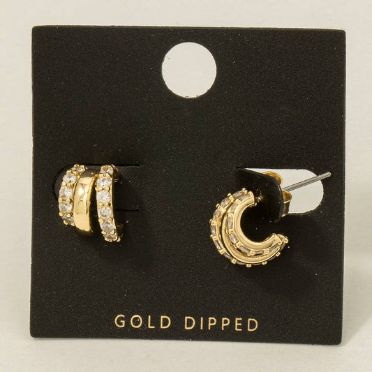 Gold Dipped Pave Wide Layered Hoop Earrings