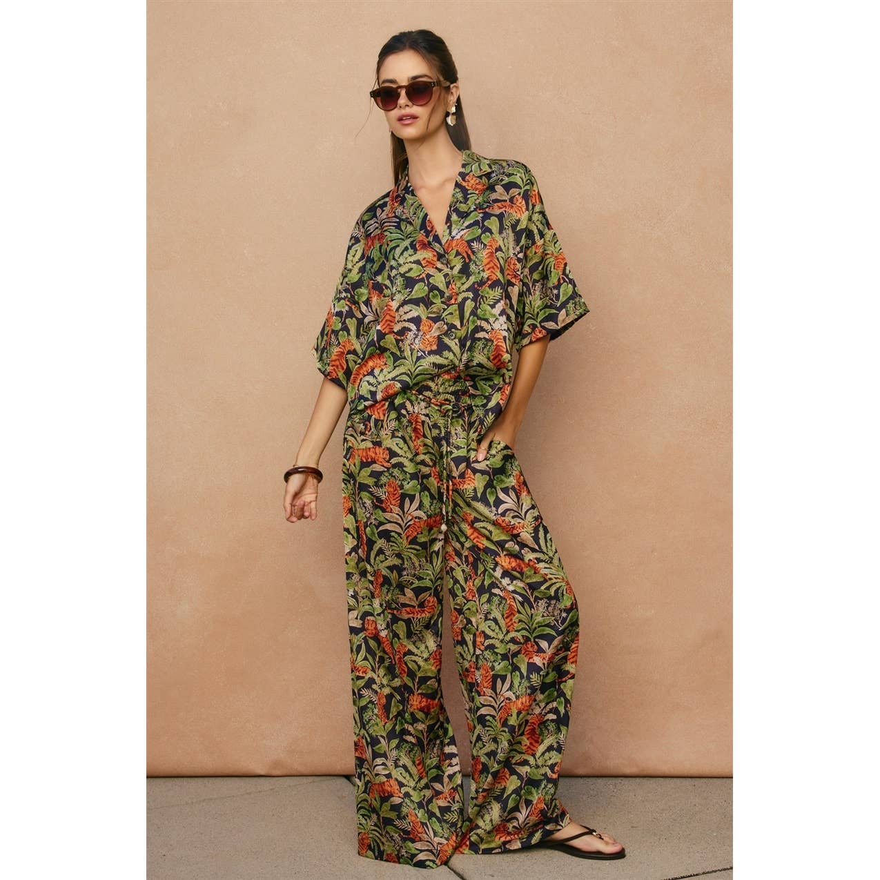 Palm Breeze Looped Belt Pants