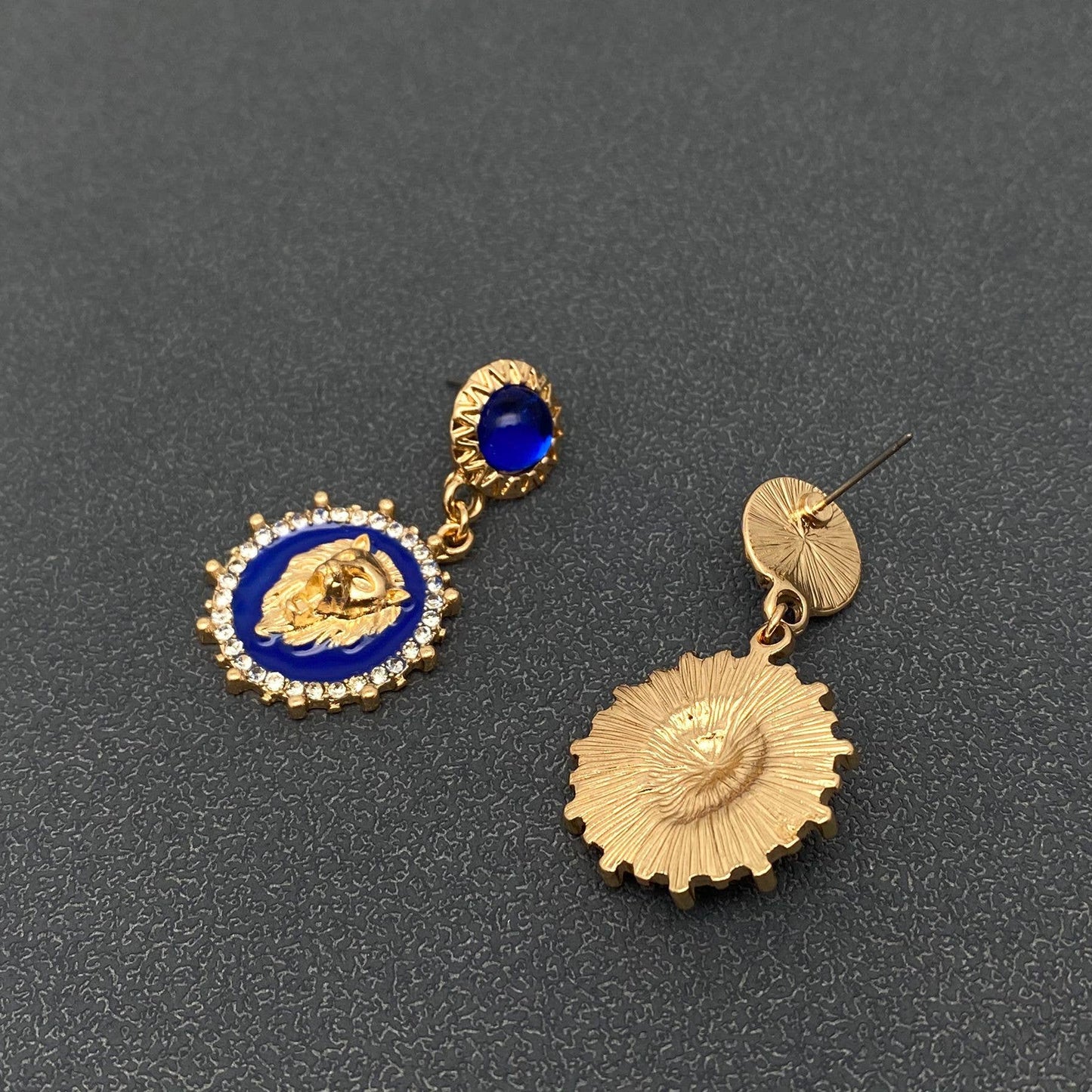 Lion Head Charm Enamel Post Earrings