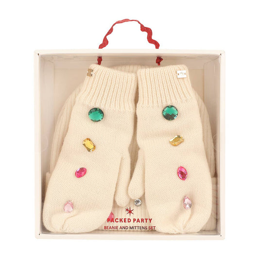Snow Cute Sparkle Beanie and Mittens Set