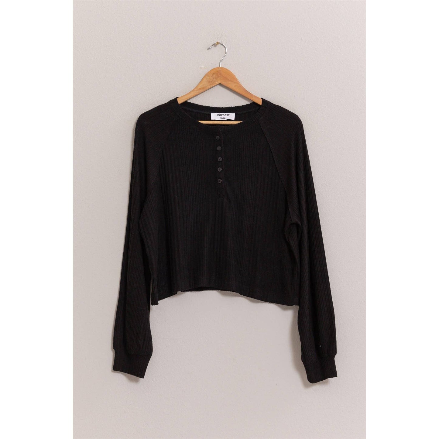 Black Ribbed Oversized Henley Top