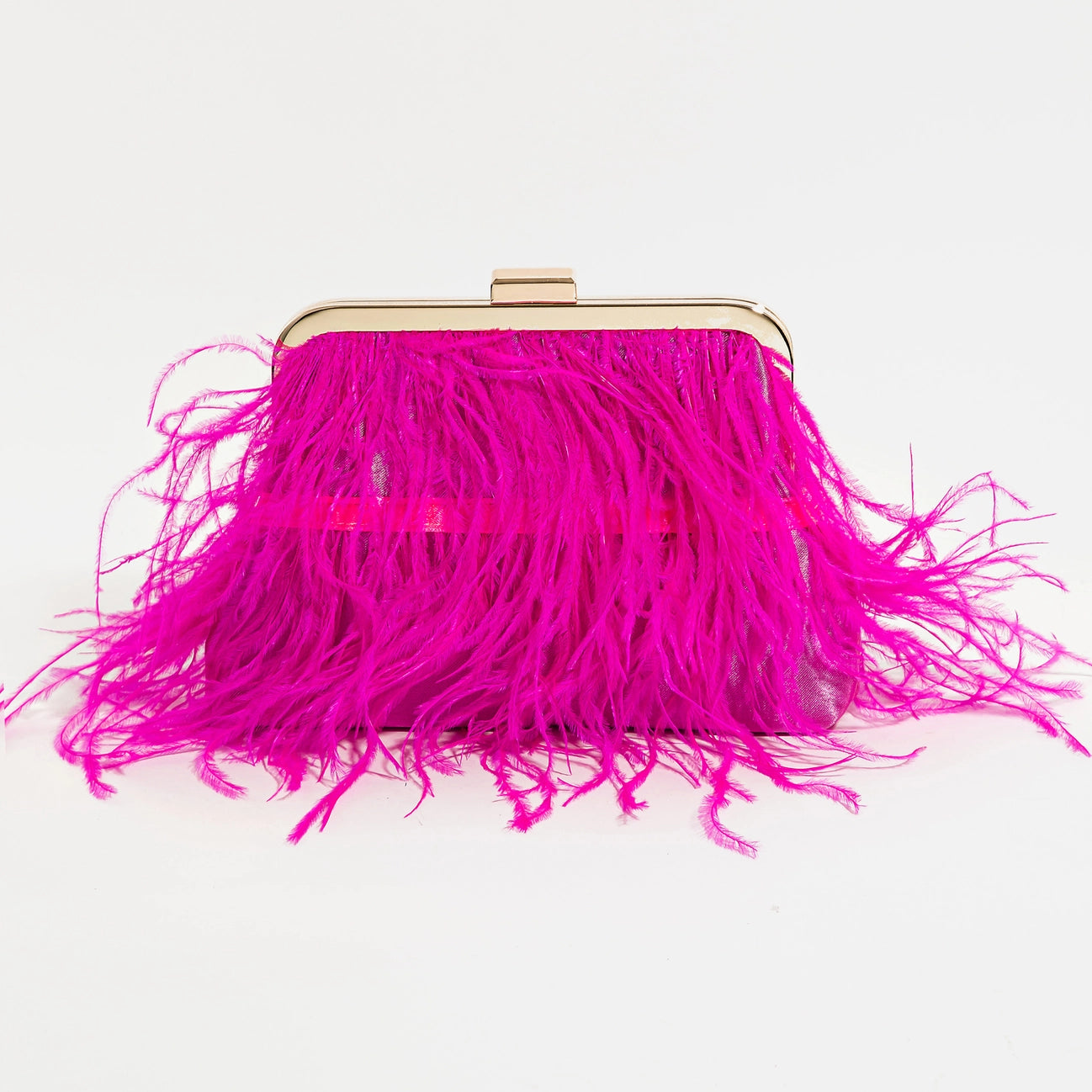 Fucshia Feather Fringe Clutch