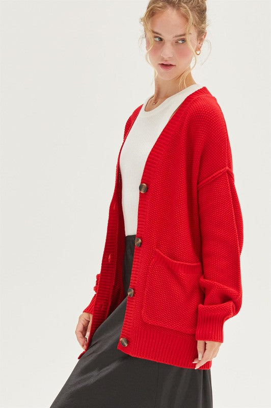 Red Button Up Cardigan