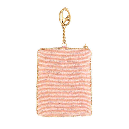 Crowned Jewel Beaded Pink with Gold Crown Coin Purse