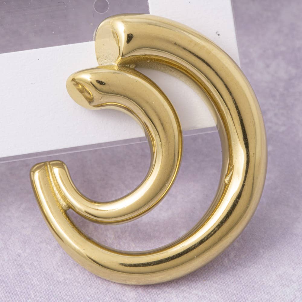 Stainless Steel Chunky Swirl Crescent Hoop Earrings