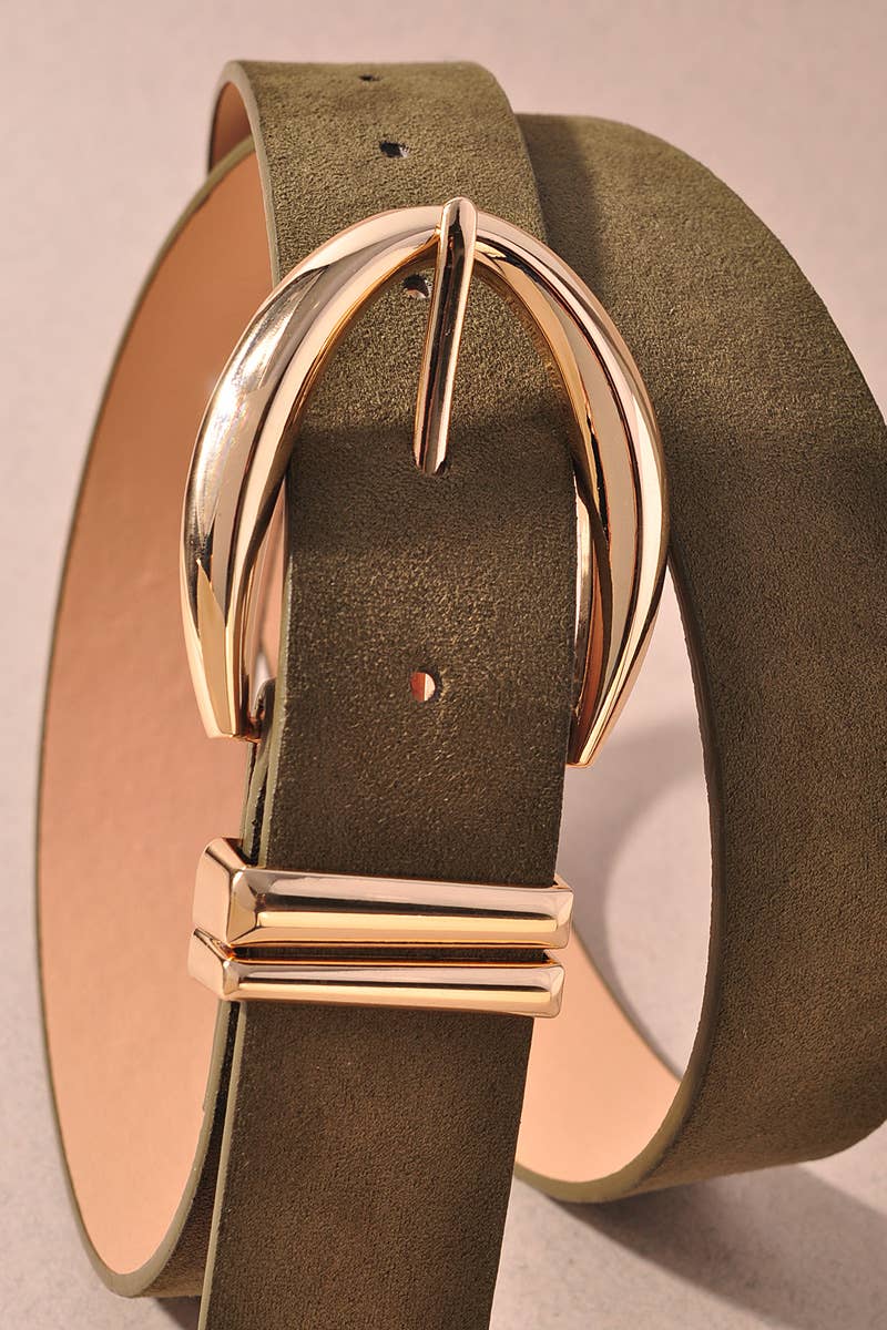Microsuede Point Oval Buckle Double Loop Belts