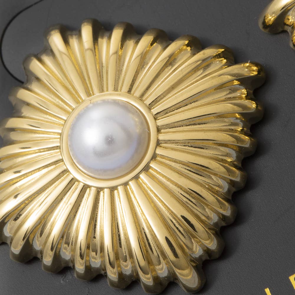 Gold Dipped Starburst Diamond Pearl Stud Earrings