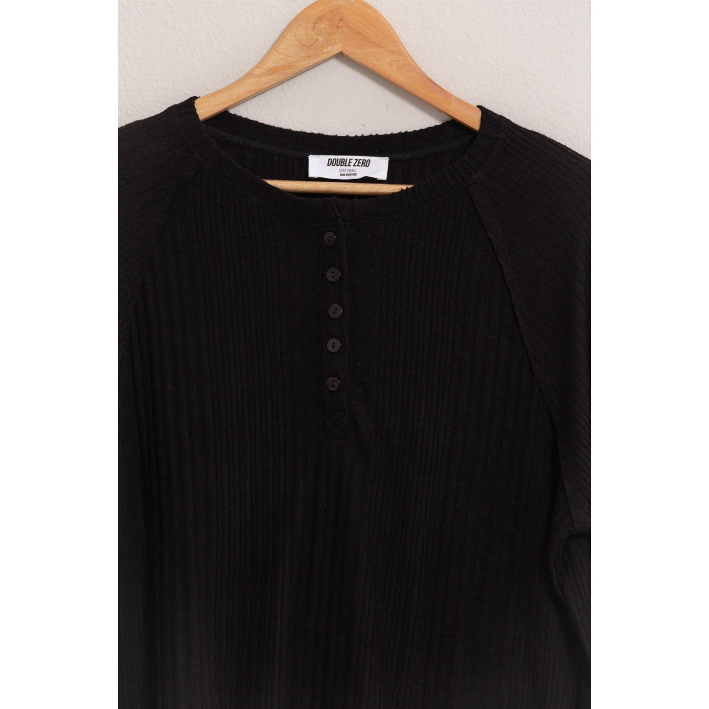 Black Ribbed Oversized Henley Top