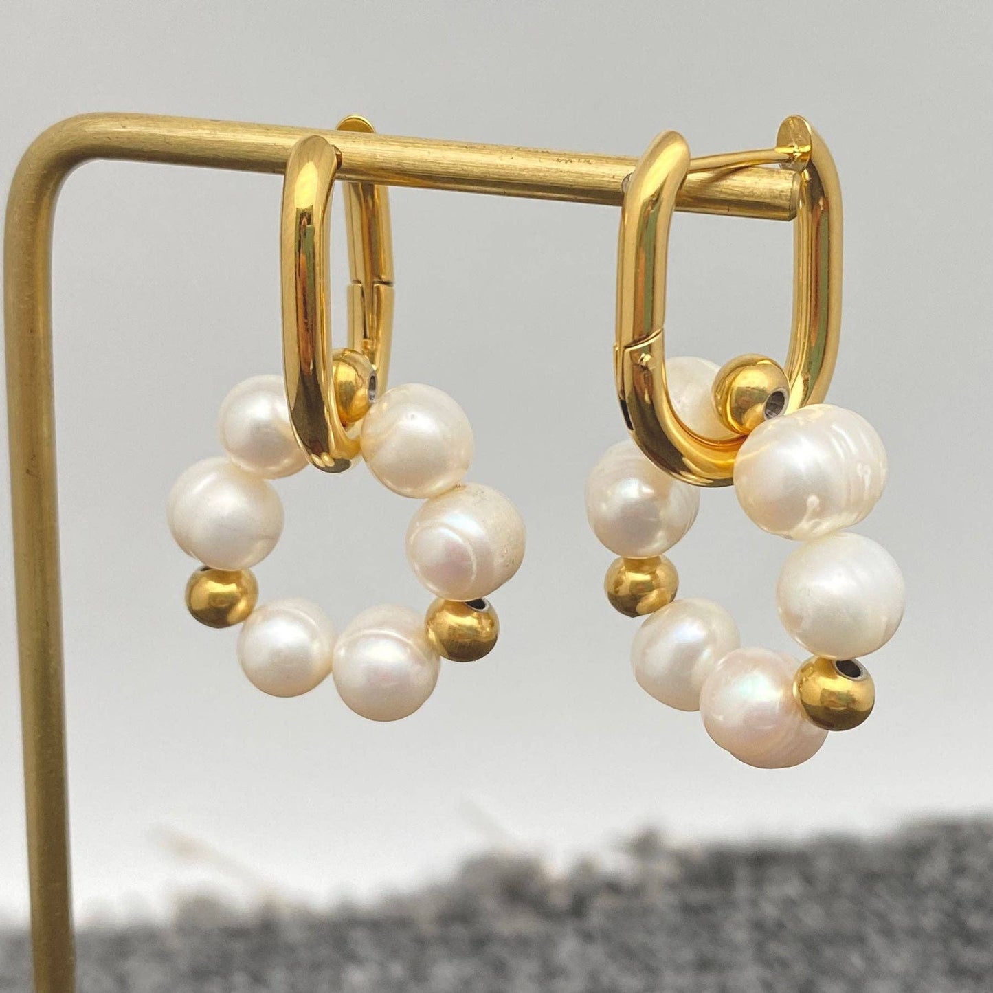 Pearl Charm 18K Gold Plated Steel Huggie Earrings