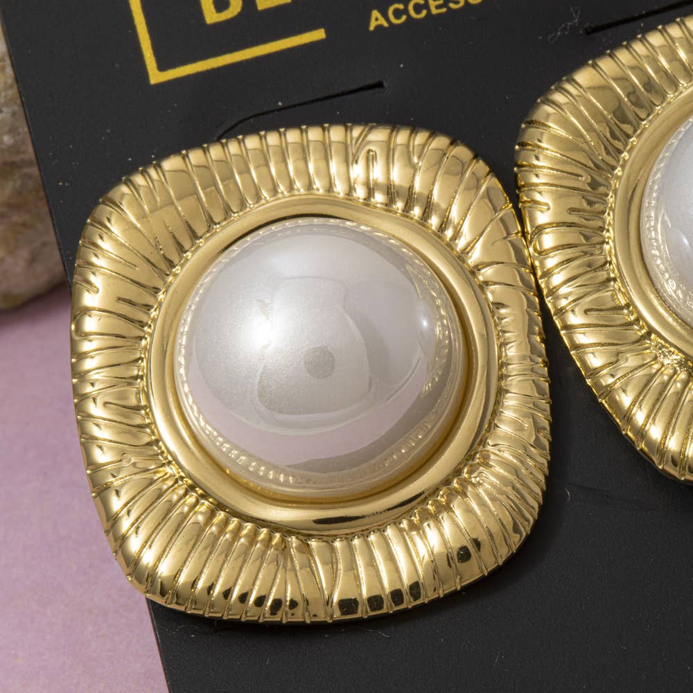 Gold Dipped Pearl Statement Stud Earrings