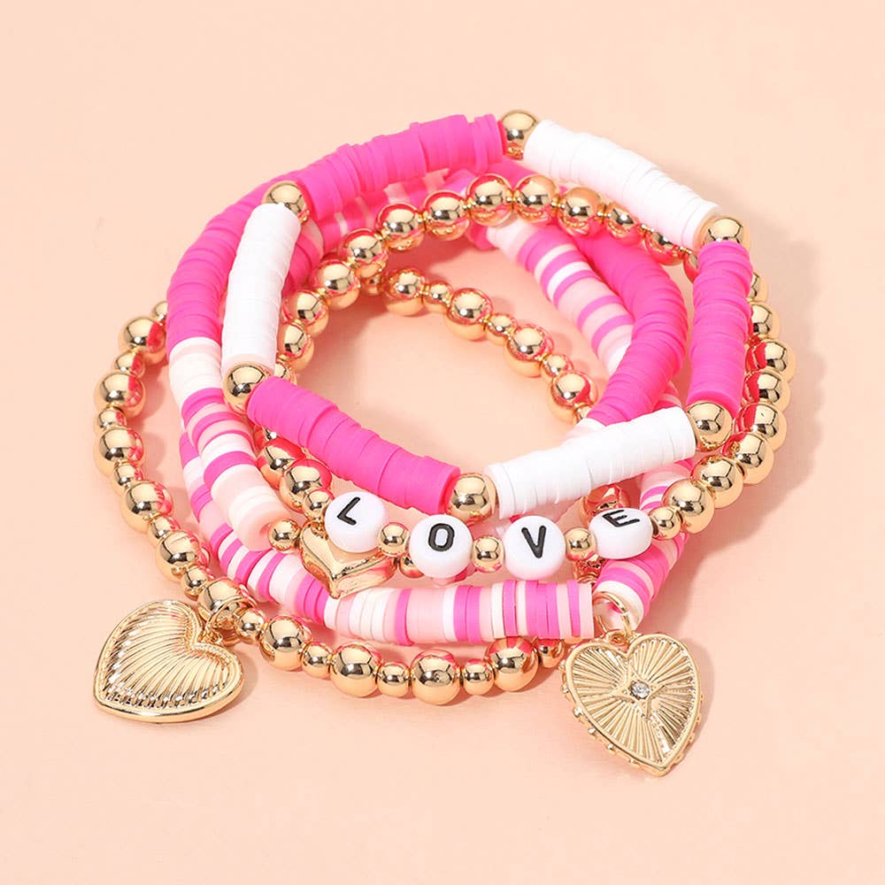 Heart Charm Beaded Stretch Multi Layered Bracelets