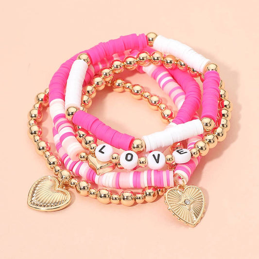 Heart Charm Beaded Stretch Multi Layered Bracelets