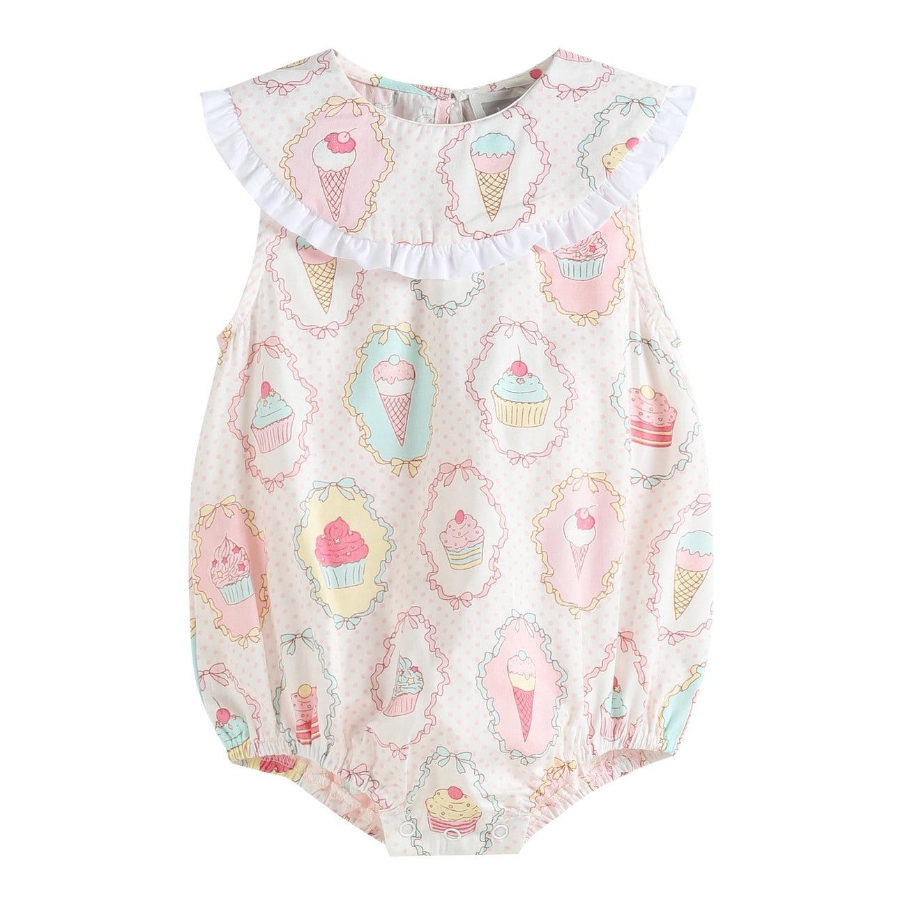 Sweet Bakery Print Cupcake Collared Bubble Romper