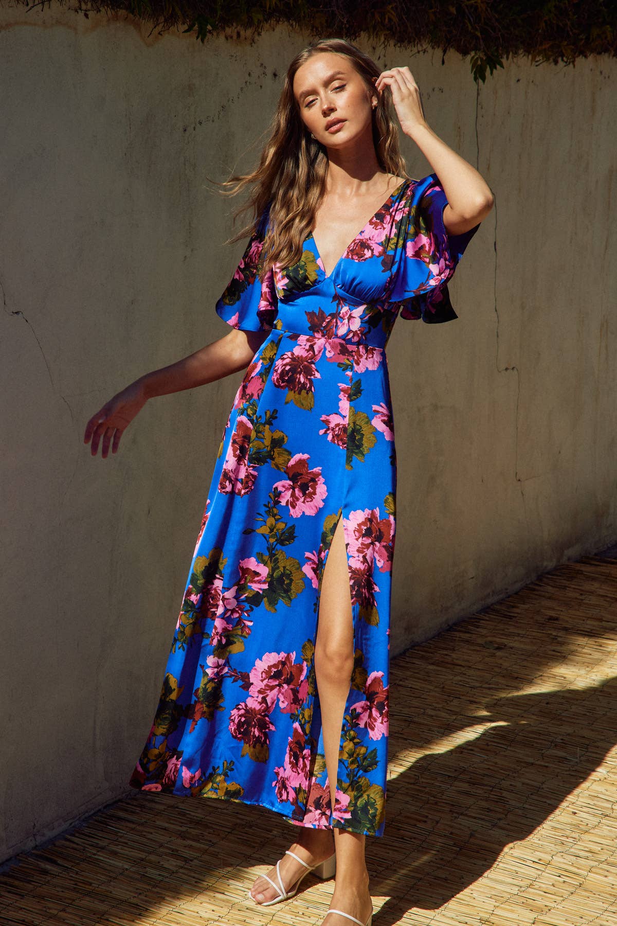 Mesmerizing Essence Flutter Sleeve Plunging Maxi Dress