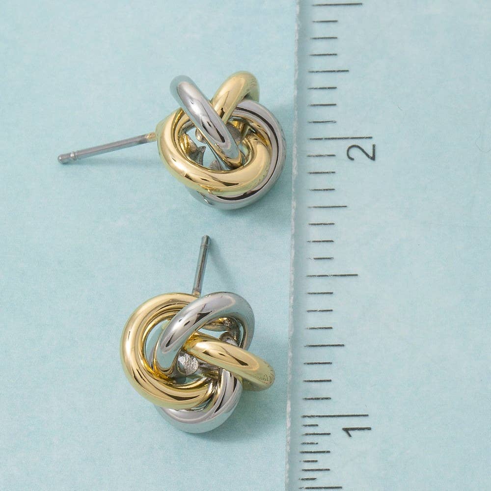 Gold Dipped Two Tone Knot Stud Earrings