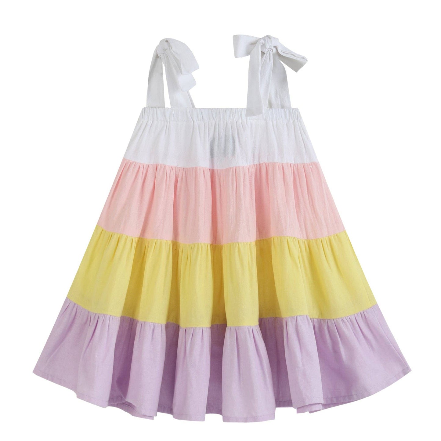 Pink & Pastel Yellow Big-Bow Ruffle Shift Dress