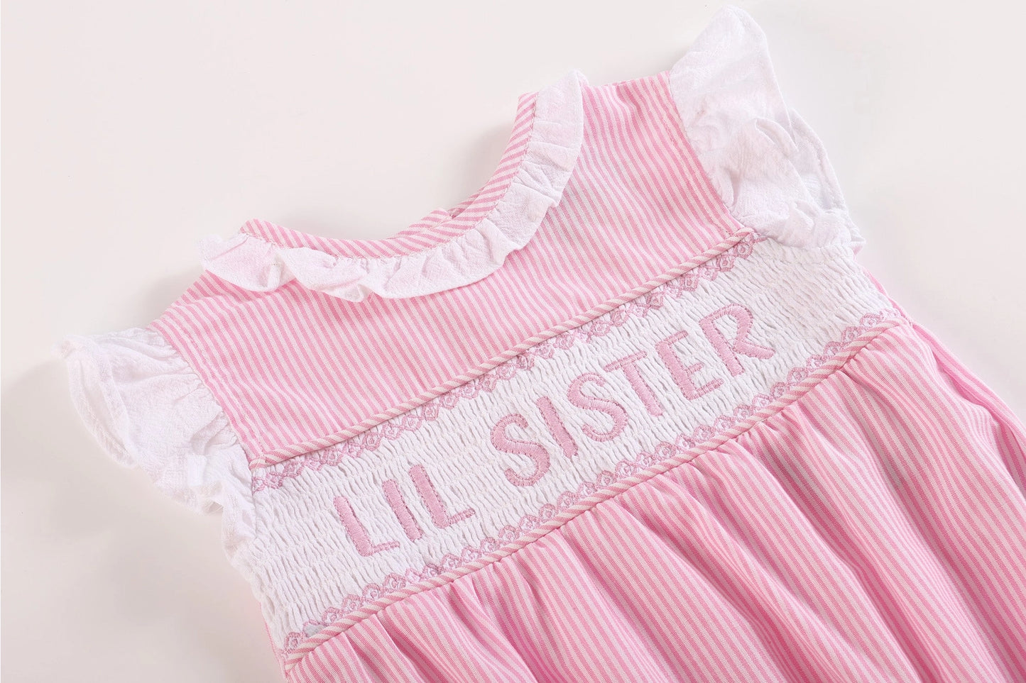 Pink Striped Little Sister Smocked Romper