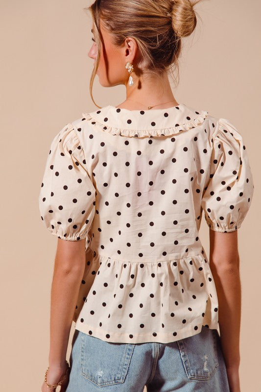 Vintage Polka Dot Bow Tie Blouse