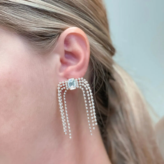 Pearl & Rhinestone Dangle Earrings