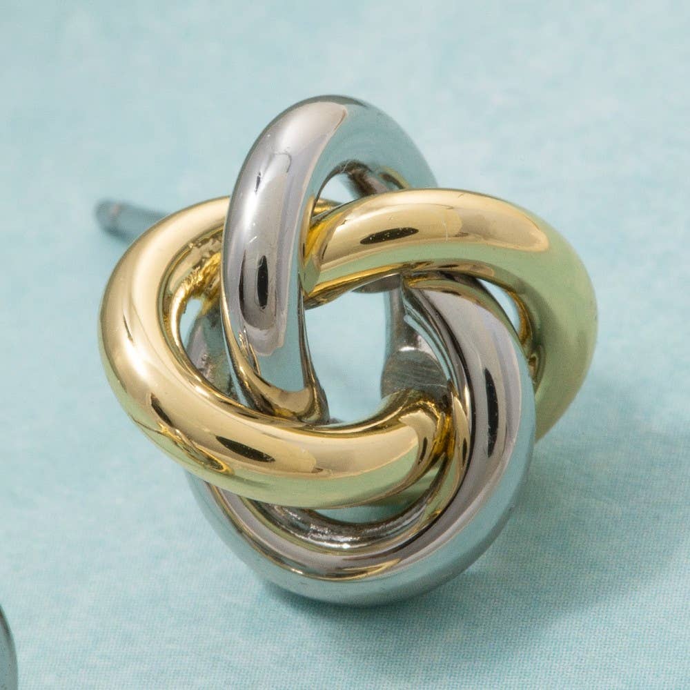 Gold Dipped Two Tone Knot Stud Earrings