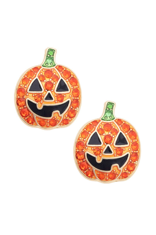 Happy Pave Pumpkin Stud Earrings in Orange