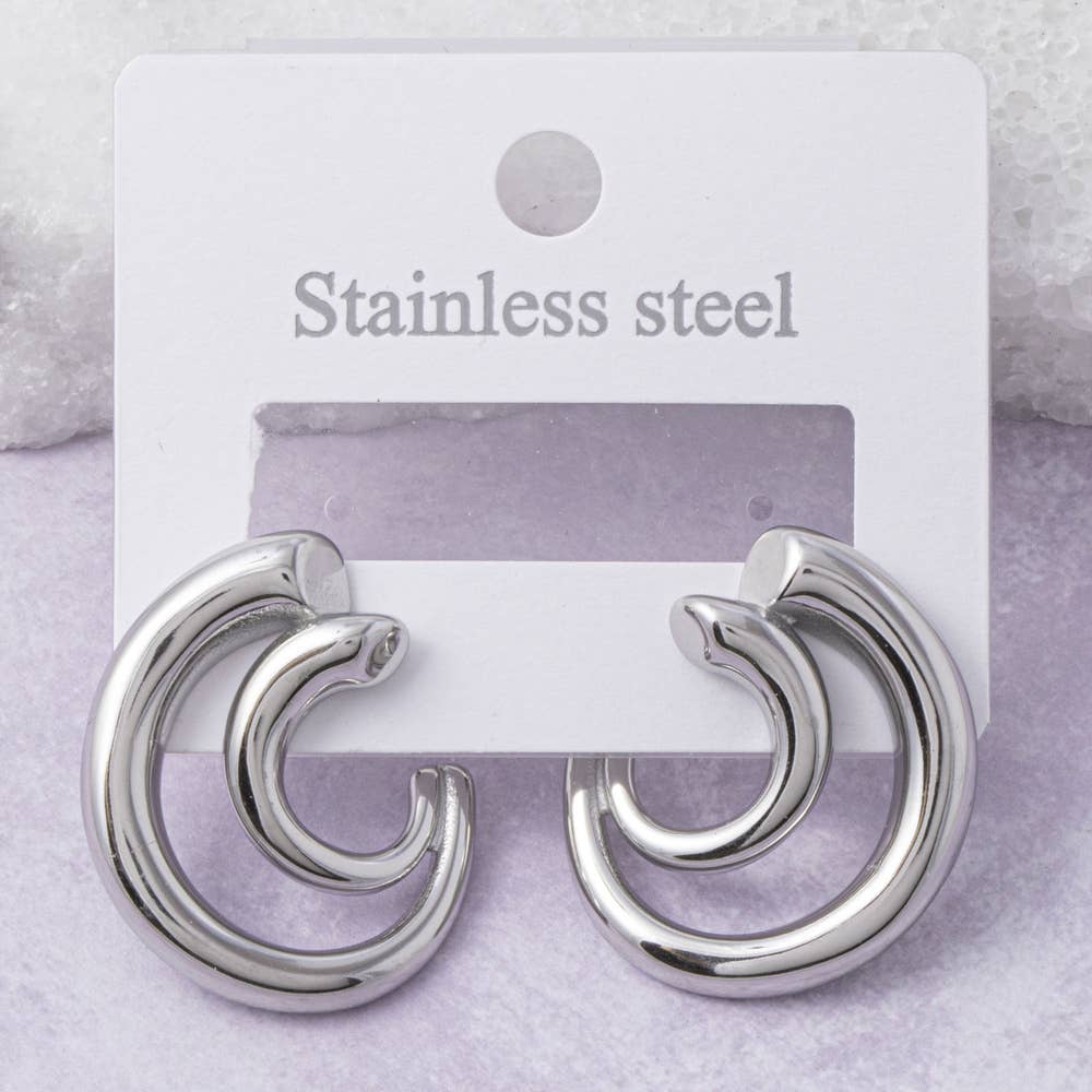 Stainless Steel Chunky Swirl Crescent Hoop Earrings
