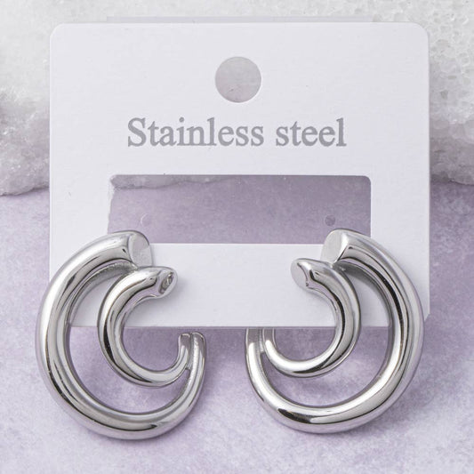 Stainless Steel Chunky Swirl Crescent Hoop Earrings